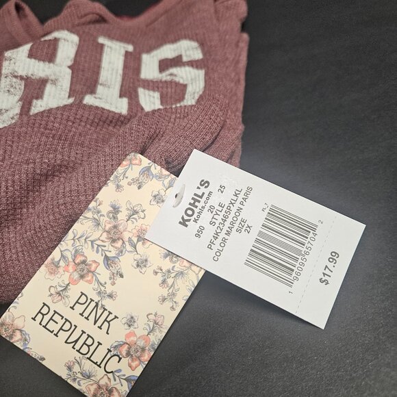 Pink Republic 2X Maroon Paris Long Sleeve Shirt - Picture 2 of 5